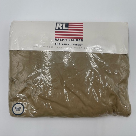 RL Ralph Lauren Twin Fitted Sheet The Chino Sheet Tan 100% Cotton Twill weave - Picture 1 of 4